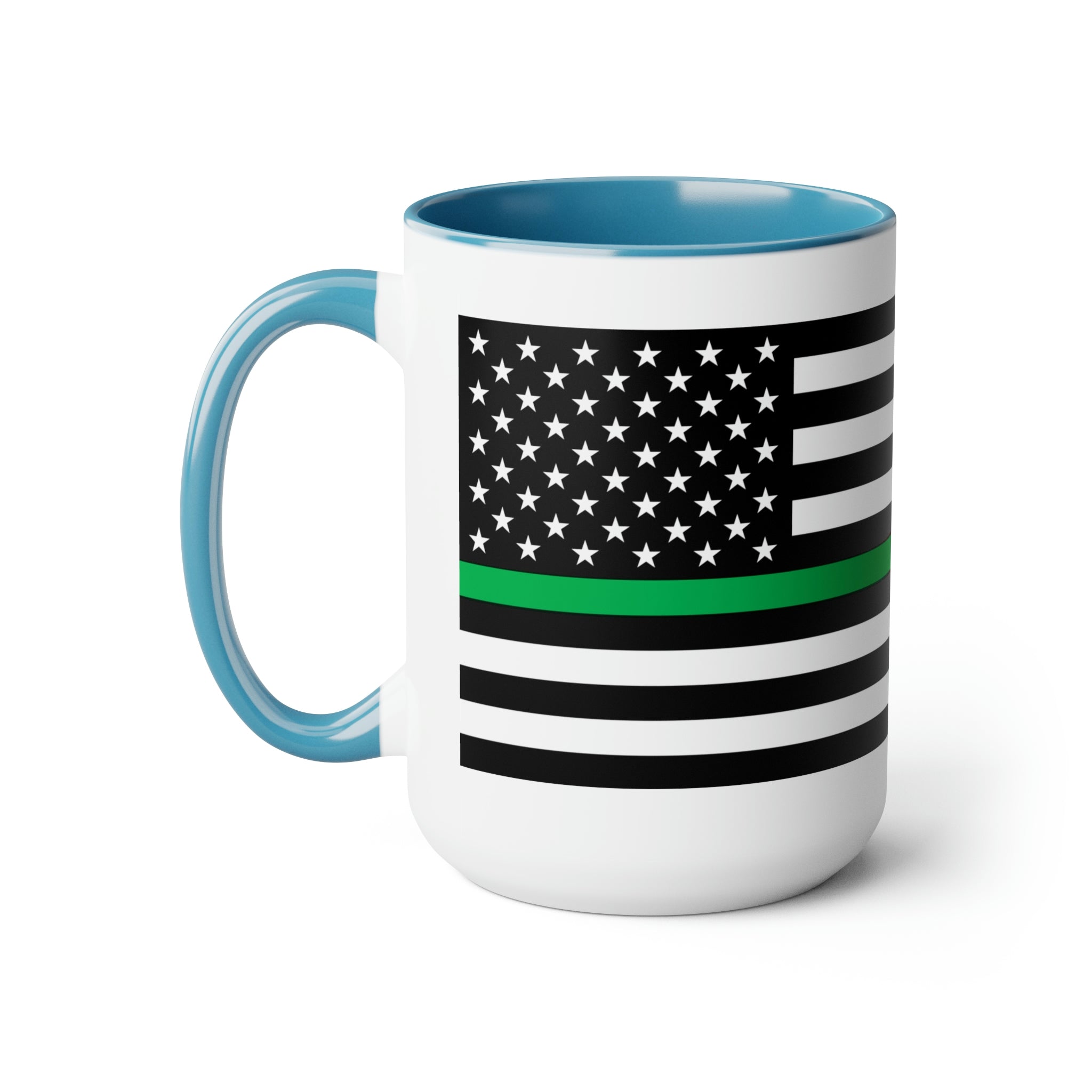 Two-Tone Thin Green Line Flag Coffee Mugs, 15oz