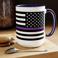 Two-Tone Thin Purple Line Flag Coffee Mugs, 15oz