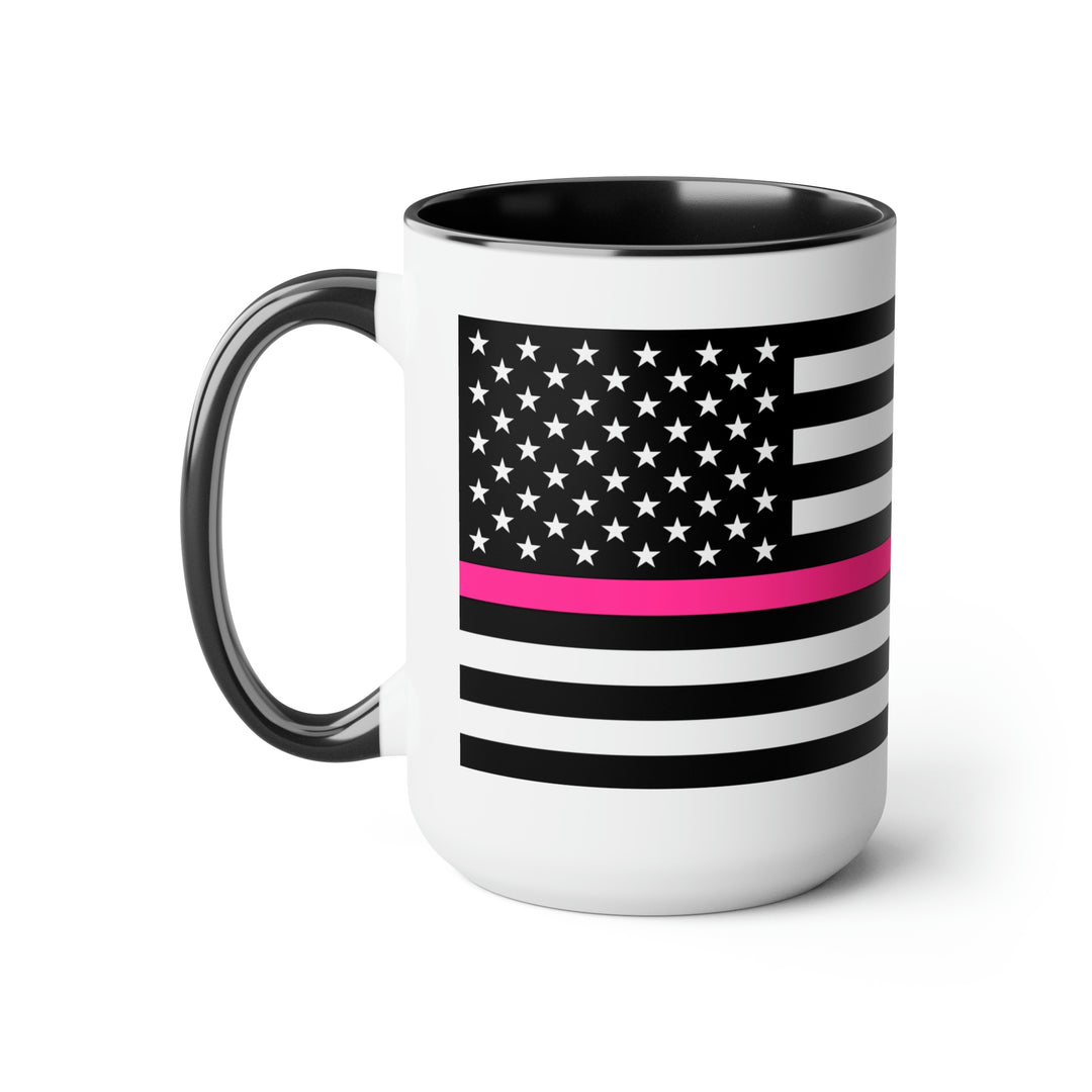 Two-Tone Thin Pink Line Flag Coffee Mugs, 15oz