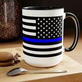 Two-Tone Thin Blue Line Flag Coffee Mugs, 15oz