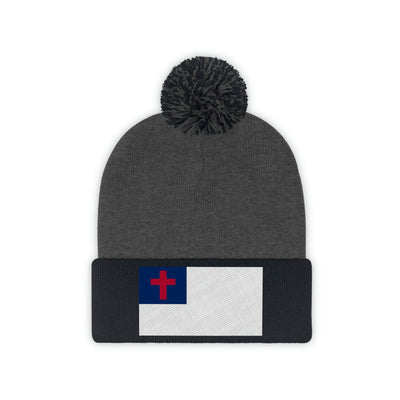 Christian Flag Pom Pom Beanie (Fully Embroidered Flag)