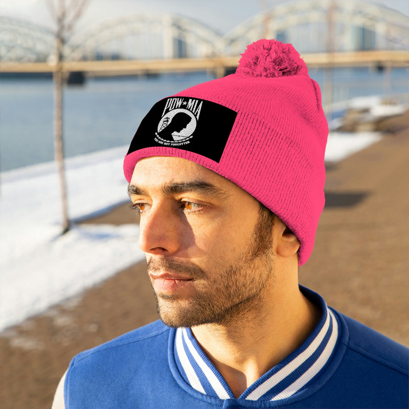 POW-MIA Flag Pom Pom Beanie (Fully Embroidered Flag)