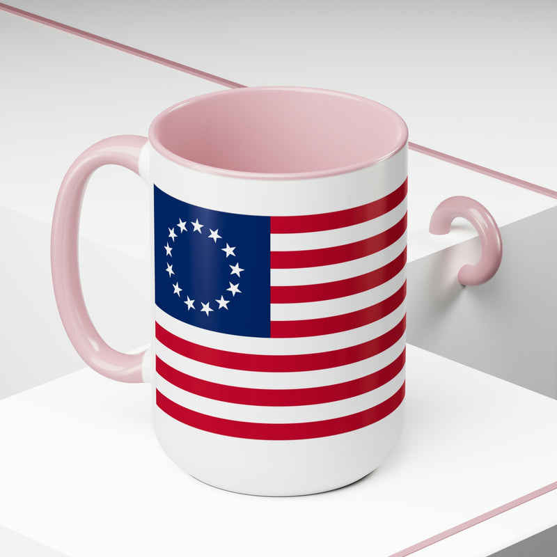 Two-Tone Betsy Ross Flag Coffee Mugs, 15oz
