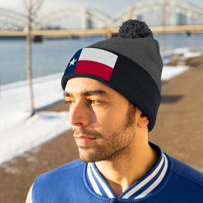 Texas Flag Pom Pom Beanie (Fully Embroidered Flag)