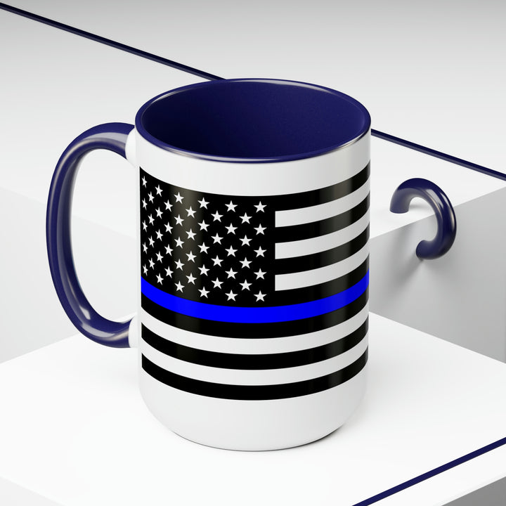 Two-Tone Thin Blue Line Flag Coffee Mugs, 15oz