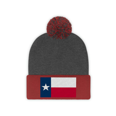 Texas Flag Pom Pom Beanie (Fully Embroidered Flag)