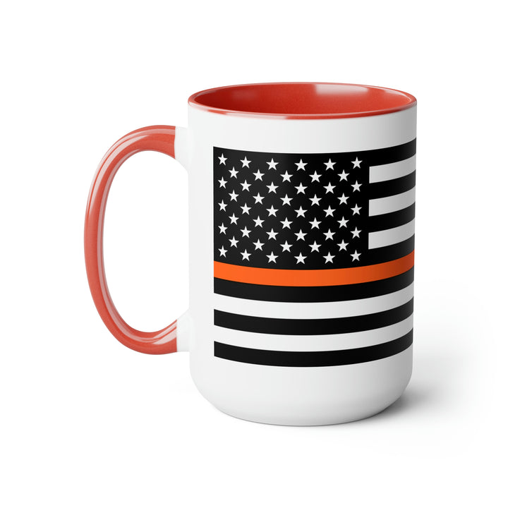 Two-Tone Thin Orange Line Flag Coffee Mugs, 15oz