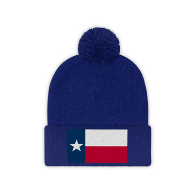 Texas Flag Pom Pom Beanie (Fully Embroidered Flag)