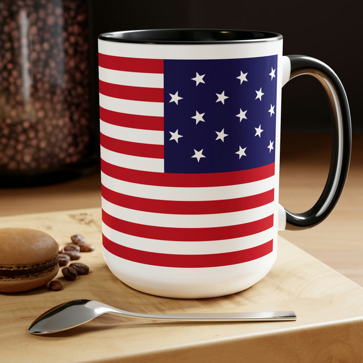 Two-Tone Star Spangled Banner Flag Coffee Mugs, 15oz