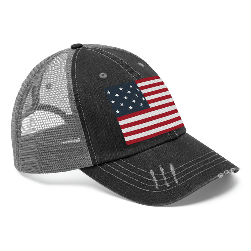 Star Spangled Banner Flag Distressed Unisex Trucker Hat (Embroidered Flag)