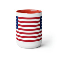 Two-Tone American Flag Coffee Mugs, 15oz