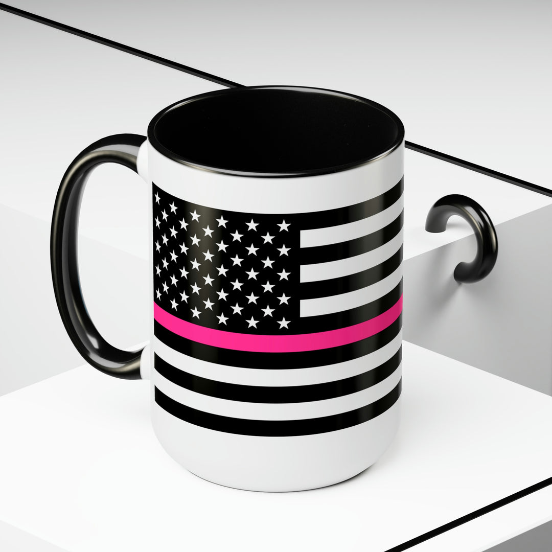 Two-Tone Thin Pink Line Flag Coffee Mugs, 15oz