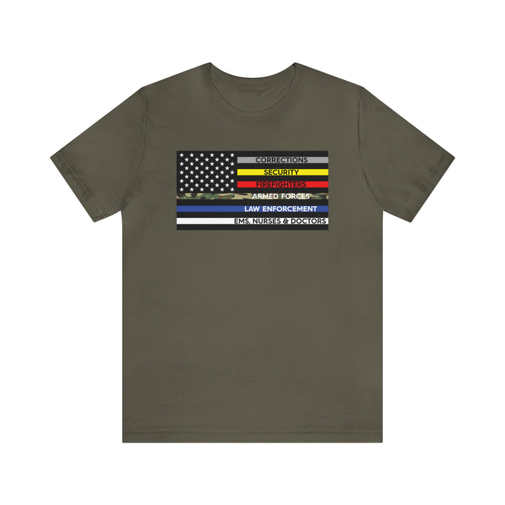 Thin Line USA Flag T Shirt: Bella + Canvas 3001