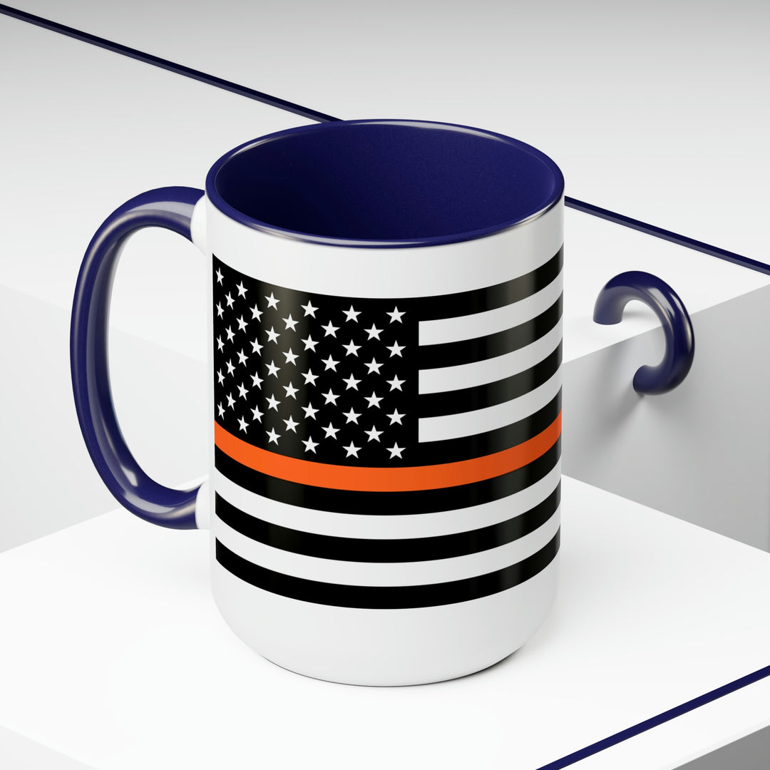 Two-Tone Thin Orange Line Flag Coffee Mugs, 15oz