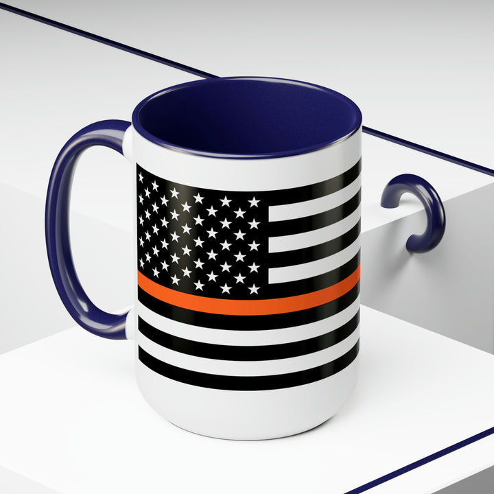 Two-Tone Thin Orange Line Flag Coffee Mugs, 15oz