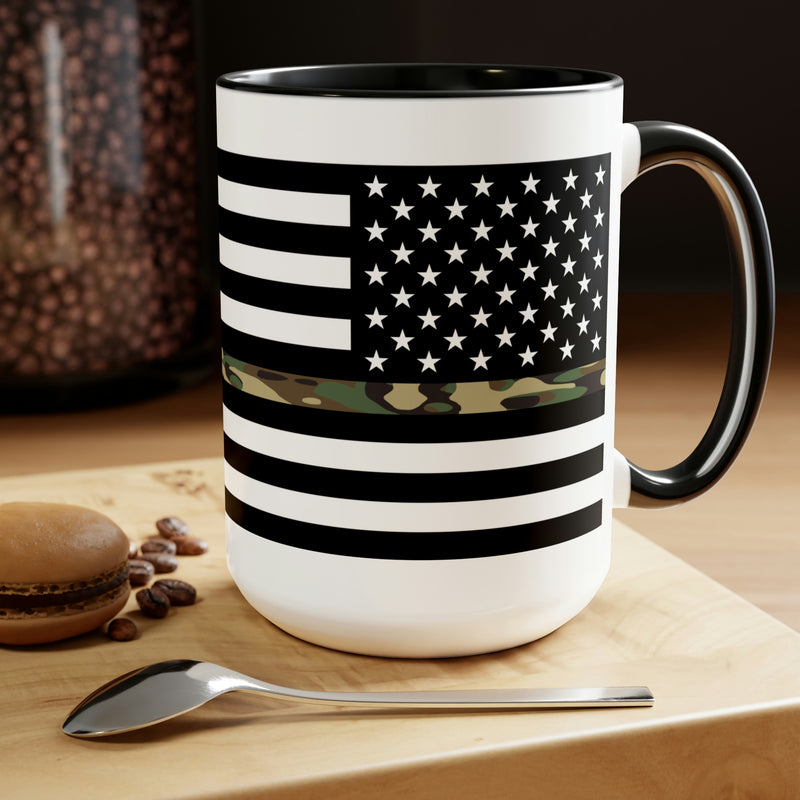 Two-Tone Thin Camo Line Flag Coffee Mugs, 15oz