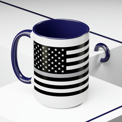 Two-Tone Thin Silver Line Flag Coffee Mugs, 15oz