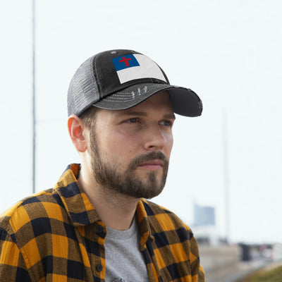 Christian Flag Distressed Unisex Trucker Hat (Embroidered Flag)
