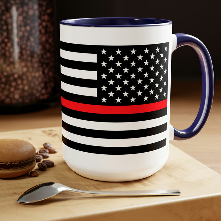 Two-Tone Thin Red Line Flag Coffee Mugs, 15oz