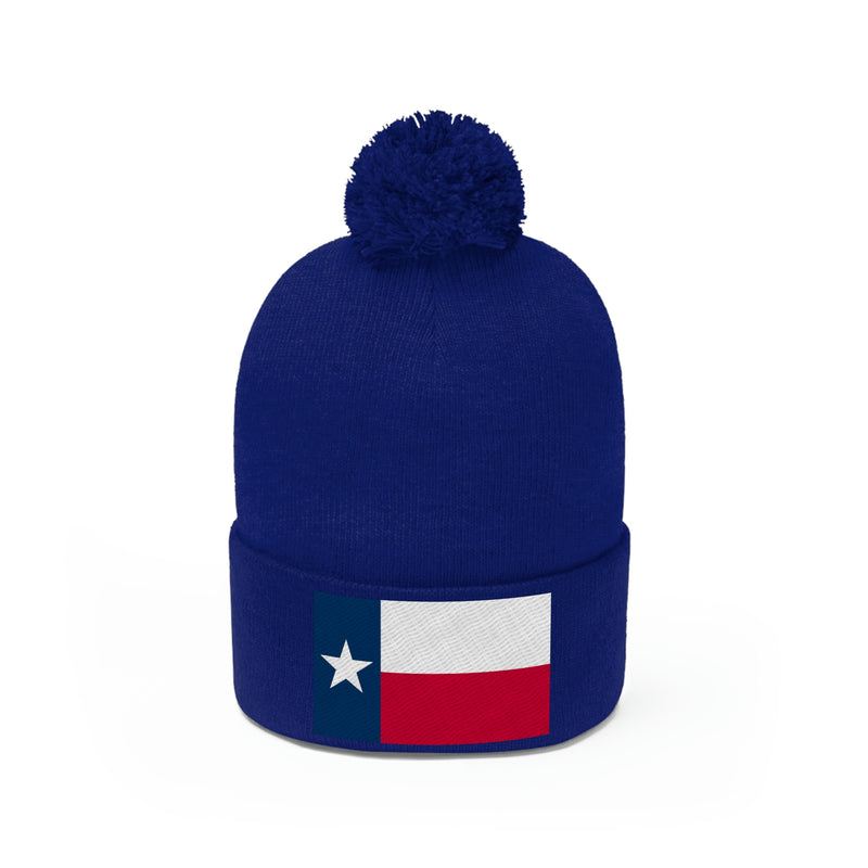 Texas Flag Pom Pom Beanie (Fully Embroidered Flag)