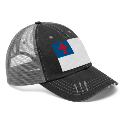 Christian Flag Distressed Unisex Trucker Hat (Embroidered Flag)