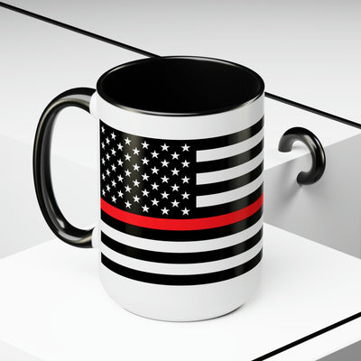 Two-Tone Thin Red Line Flag Coffee Mugs, 15oz