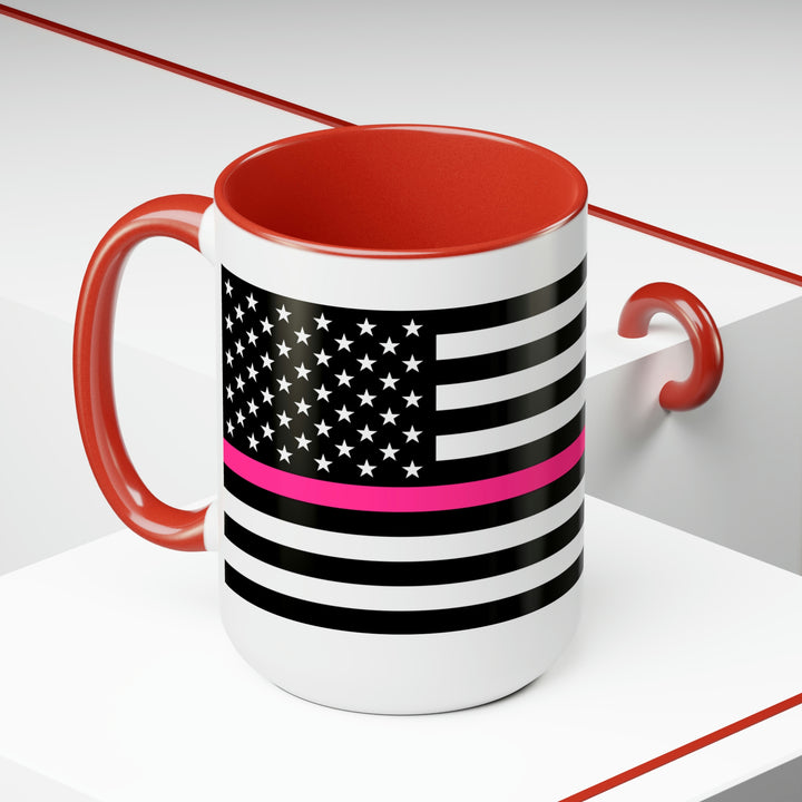 Two-Tone Thin Pink Line Flag Coffee Mugs, 15oz