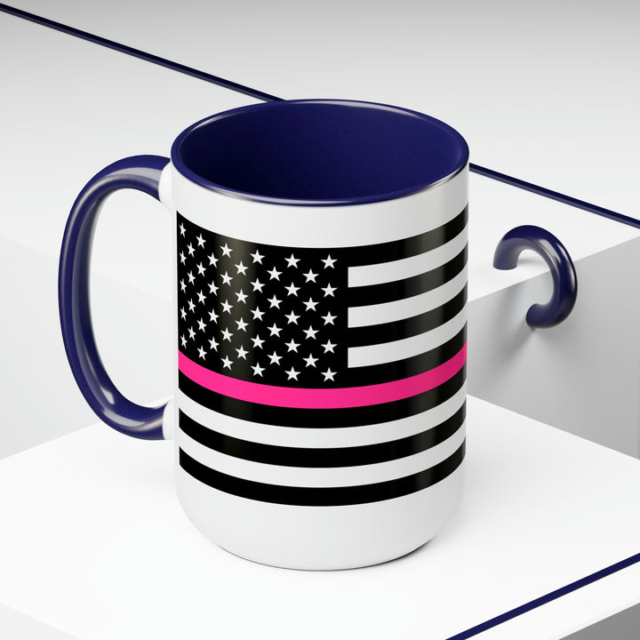 Two-Tone Thin Pink Line Flag Coffee Mugs, 15oz