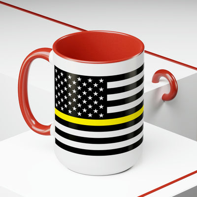 Two-Tone Thin Yellow Line Flag Coffee Mugs, 15oz