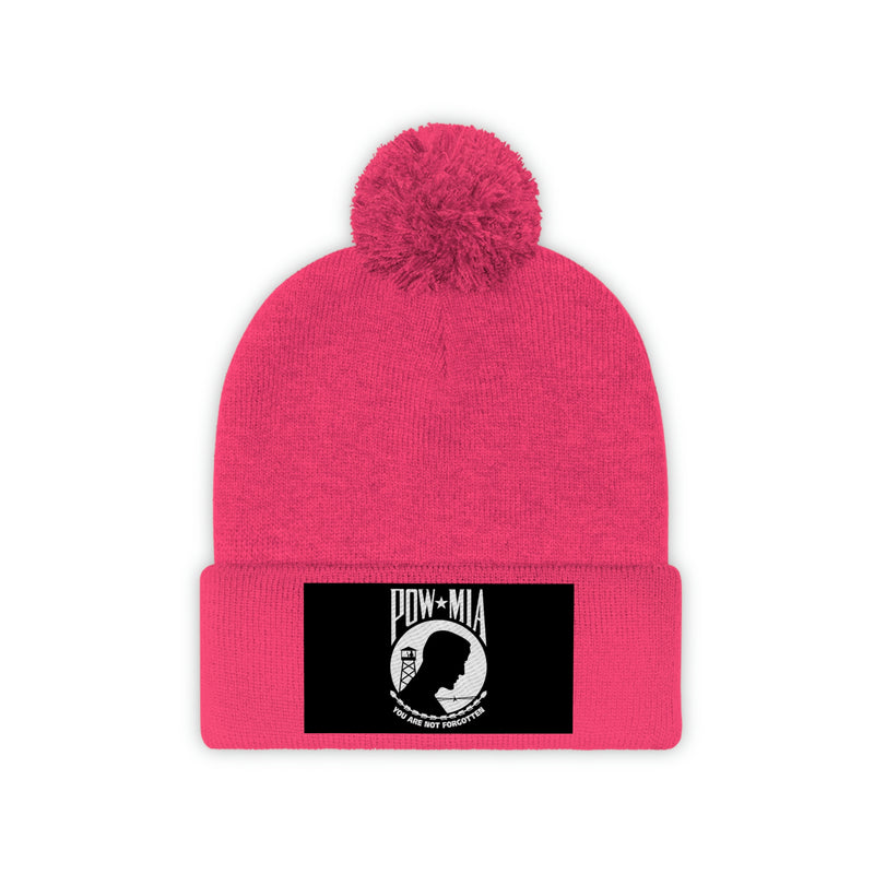 POW-MIA Flag Pom Pom Beanie (Fully Embroidered Flag)