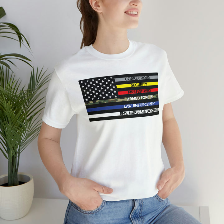 Thin Line USA Flag T Shirt: Bella + Canvas 3001