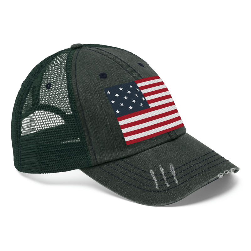 Star Spangled Banner Flag Distressed Unisex Trucker Hat (Embroidered Flag)