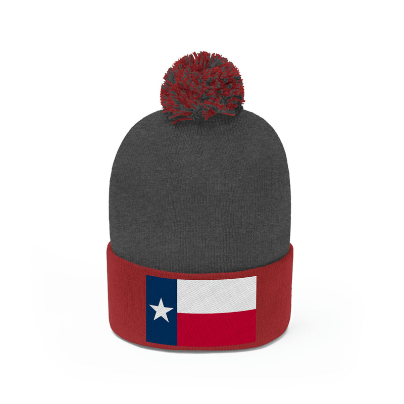 Texas Flag Pom Pom Beanie (Fully Embroidered Flag)