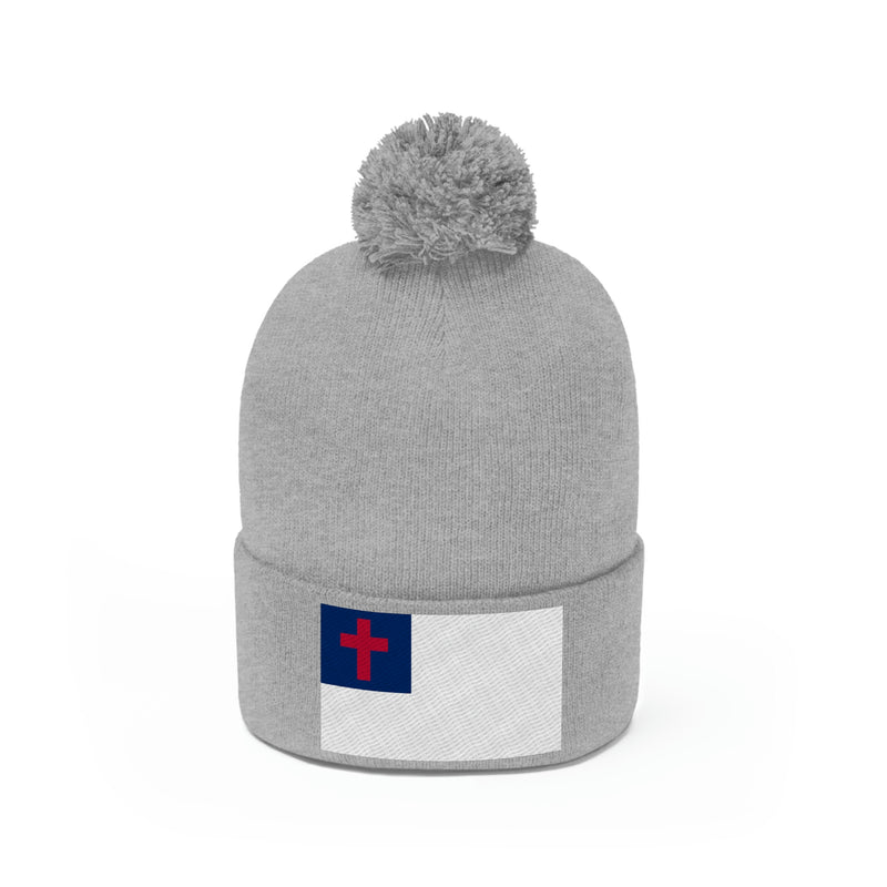 Christian Flag Pom Pom Beanie (Fully Embroidered Flag)