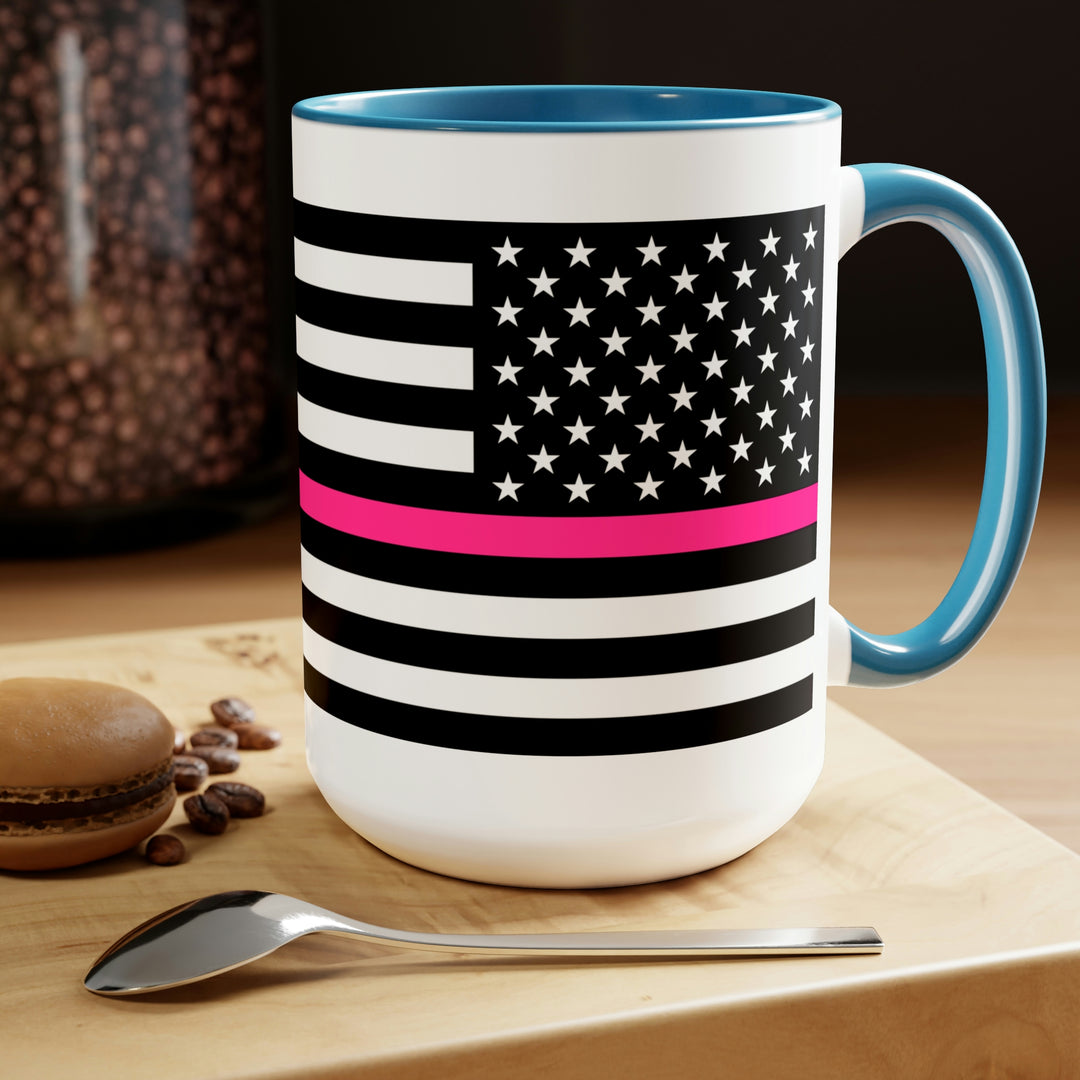 Two-Tone Thin Pink Line Flag Coffee Mugs, 15oz