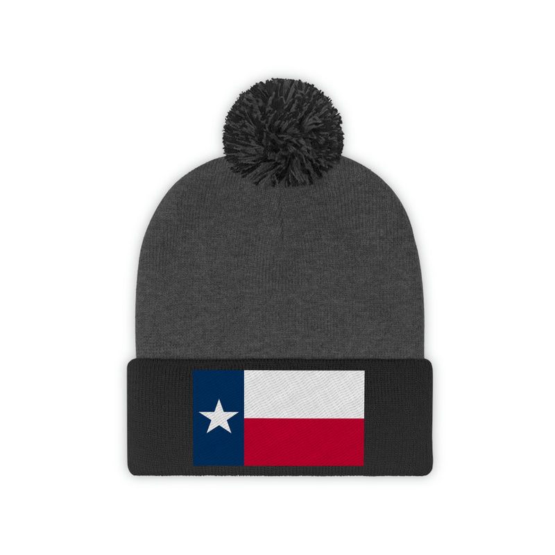 Texas Flag Pom Pom Beanie (Fully Embroidered Flag)