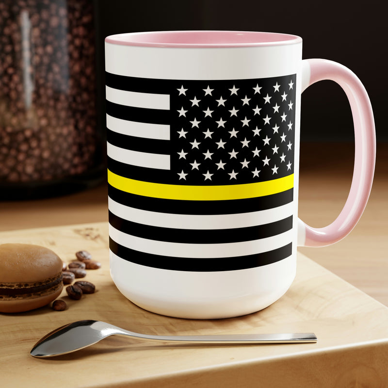 Two-Tone Thin Yellow Line Flag Coffee Mugs, 15oz