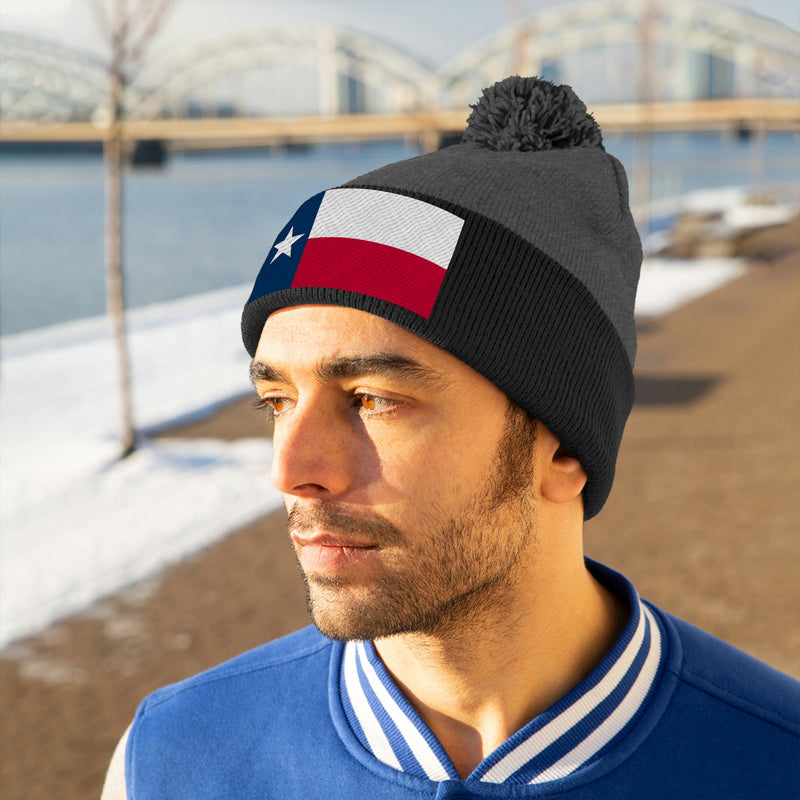 Texas Flag Pom Pom Beanie (Fully Embroidered Flag) by USA Flag Co.