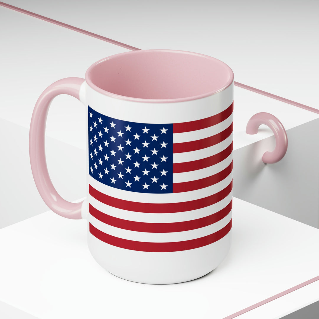 Two-Tone American Flag Coffee Mugs, 15oz