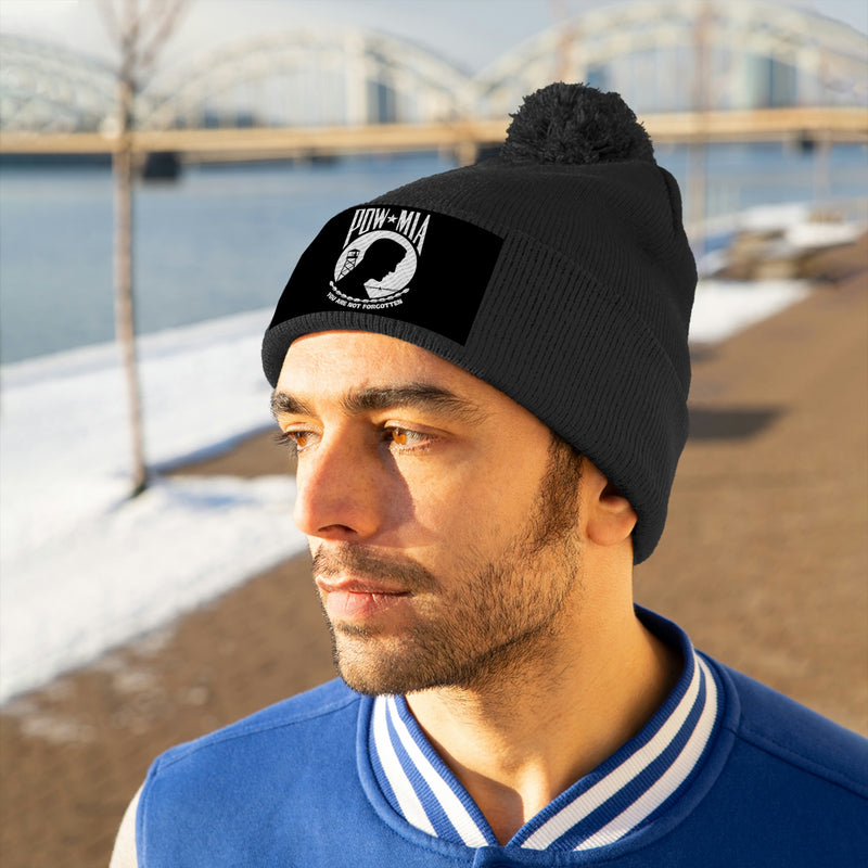 POW-MIA Flag Pom Pom Beanie (Fully Embroidered Flag)