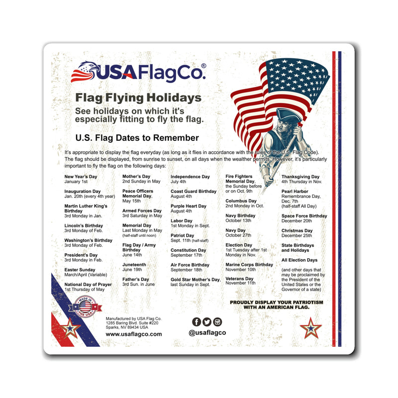 American Flag Flying Holidays Magnet by USA Flag Co.
