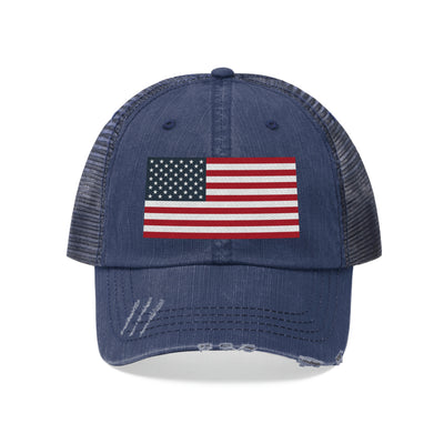 American Flag Distressed Unisex Trucker Hat (Embroidered Flag)