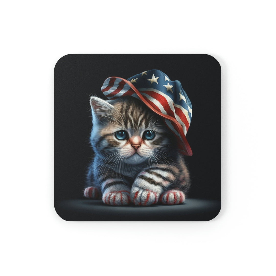 Patriotic Kitten Cork Back Coaster
