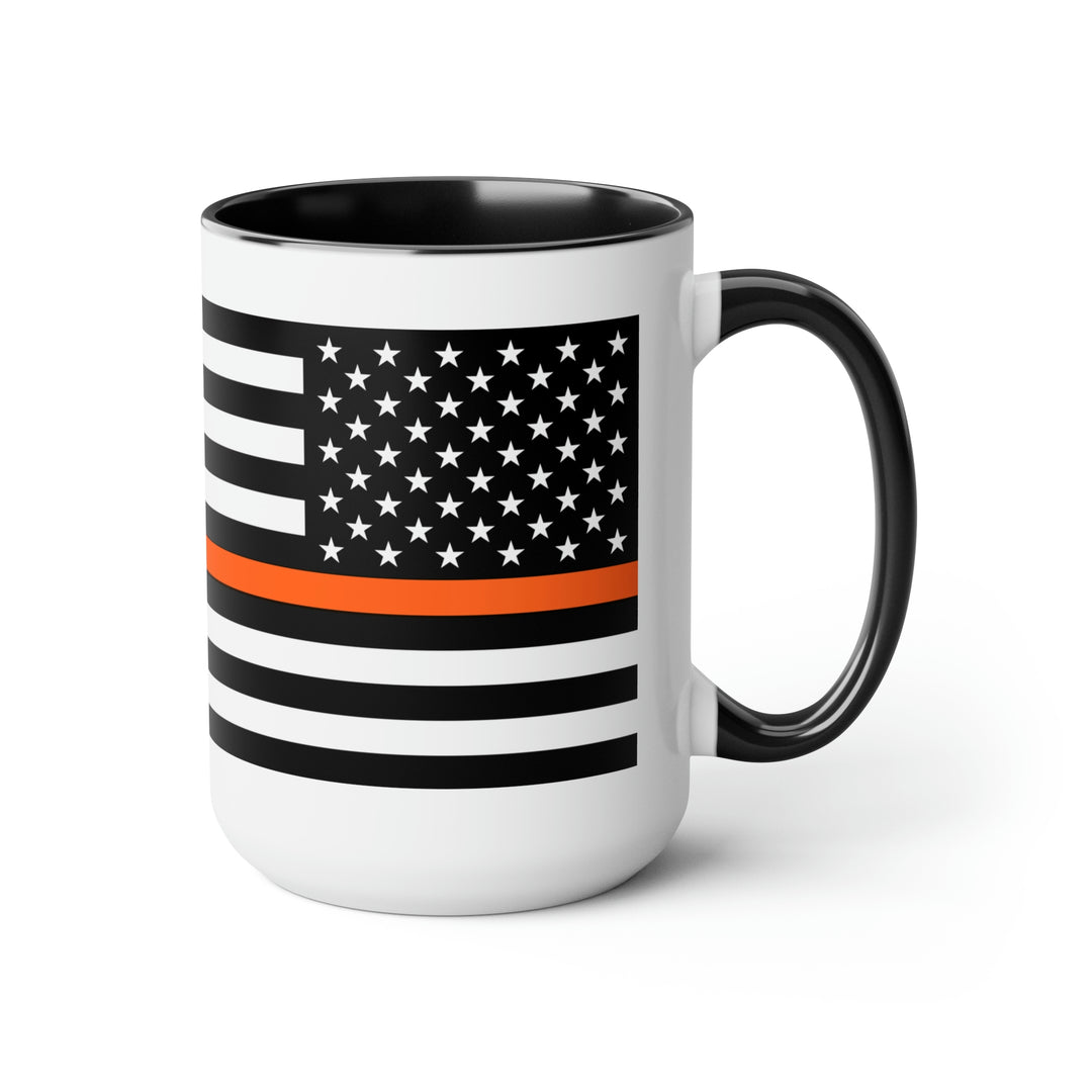 Two-Tone Thin Orange Line Flag Coffee Mugs, 15oz