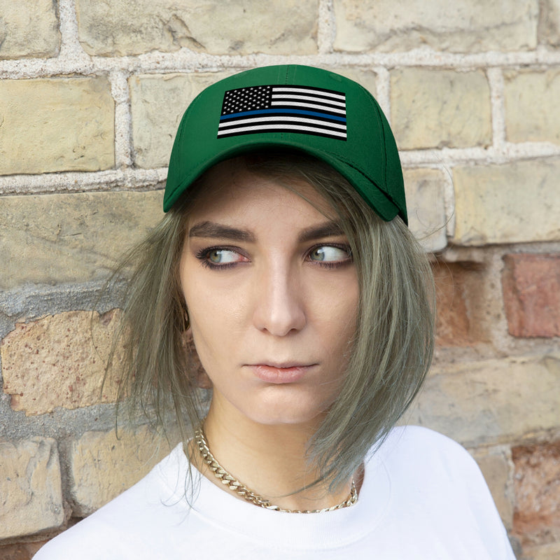 Thin Blue Line Flag Unisex Baseball Hat (Embroidered Flag)