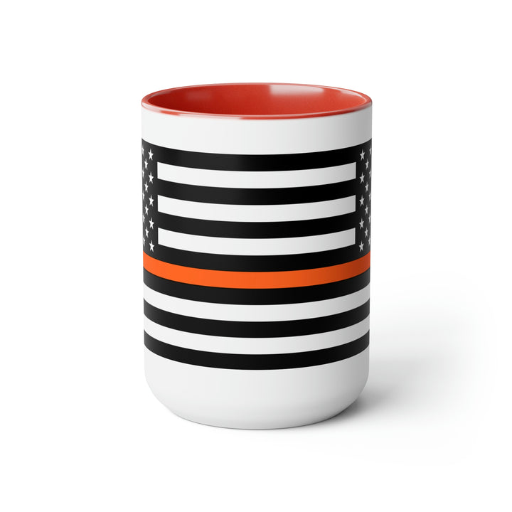 Two-Tone Thin Orange Line Flag Coffee Mugs, 15oz