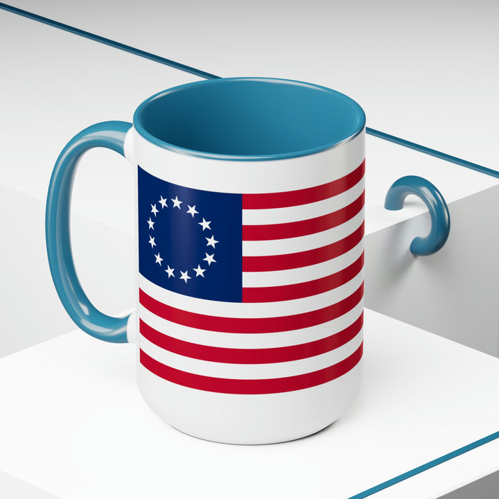 Two-Tone Betsy Ross Flag Coffee Mugs, 15oz