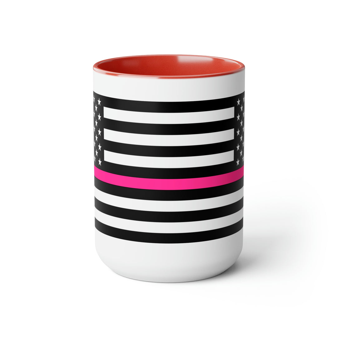 Two-Tone Thin Pink Line Flag Coffee Mugs, 15oz