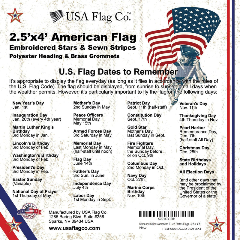 American Flag (2.5x4 foot) Embroidered Stars & Sewn Stripes - USA Flag Co.