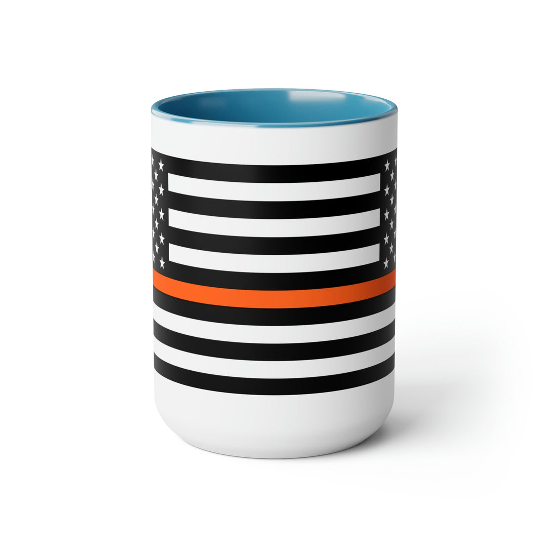 Two-Tone Thin Orange Line Flag Coffee Mugs, 15oz